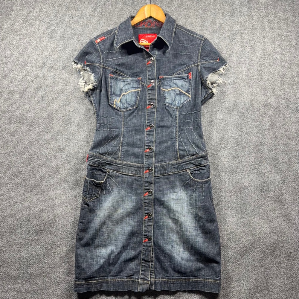 Ecko Red Dress Womens Medium Vintage  Y2K Denim Mini dress Cyber